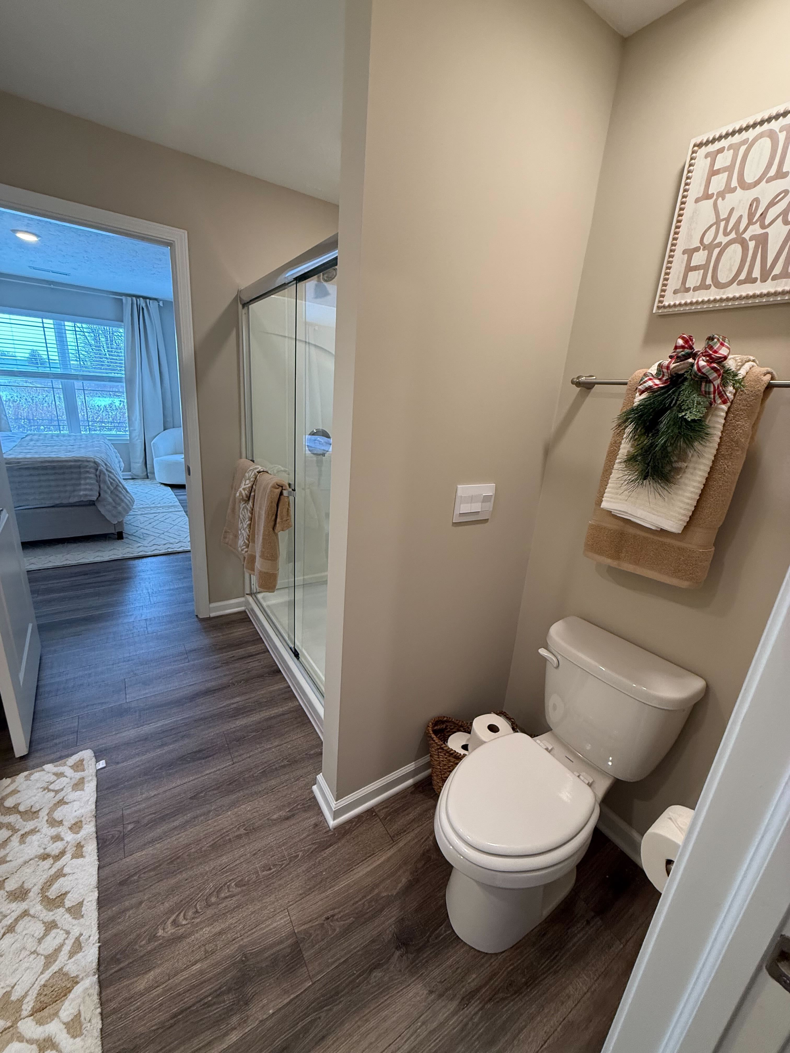 Model home bathroom with walk-in shower