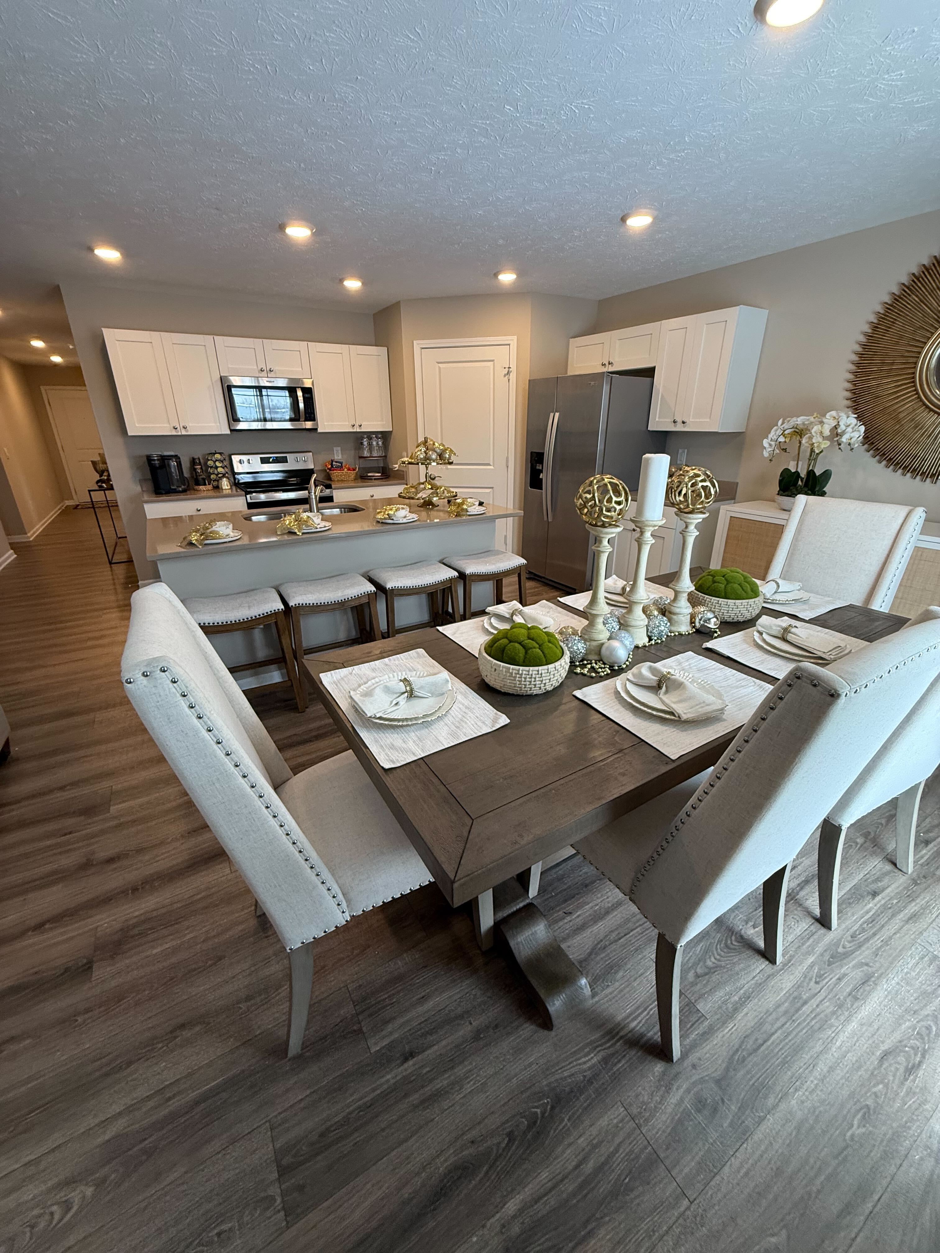 Model home open-concept kitchen and dining